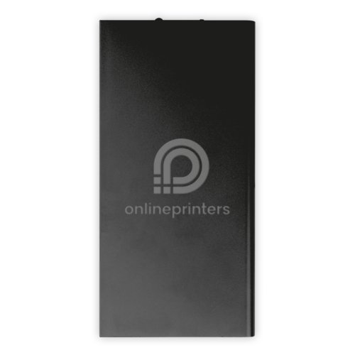 Black power bank with 8,000 mAh capacity.