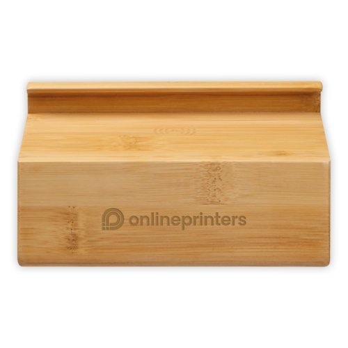 Beige bamboo induction speaker with cutout.
