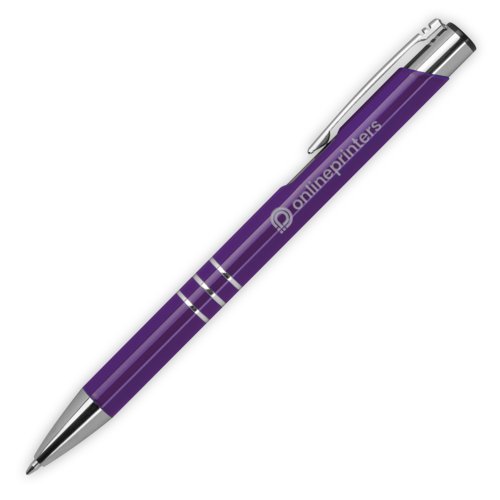 Violet metal ballpoint pen with clip and push mechanism.