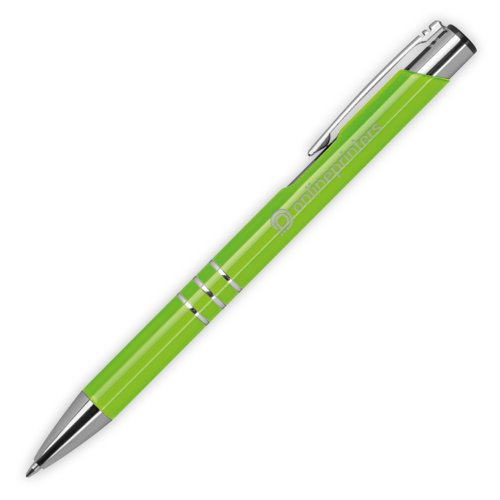 Apple green metal ballpoint pen with clip and push mechanism.