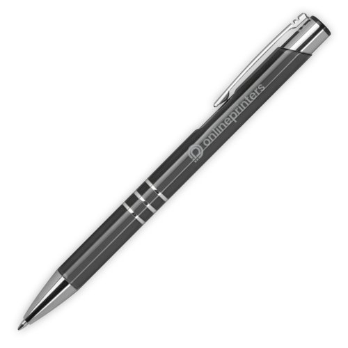 Anthracite metal ballpoint pen with clip and push mechanism.