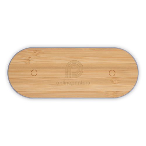 Wooden induction charging station in an oblong design.