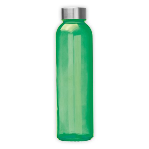 Green glass bottle with screw cap.