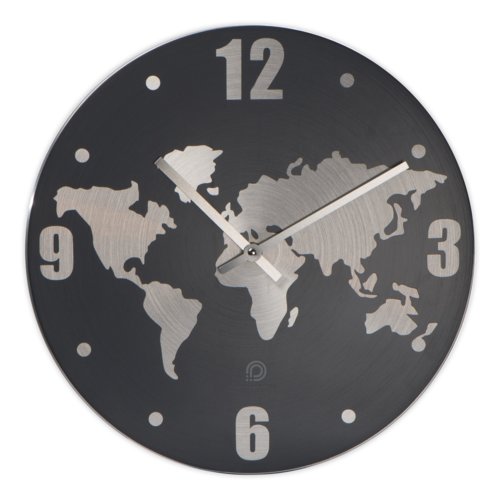 Aluminum wall clock with hour, minute, and second hands.