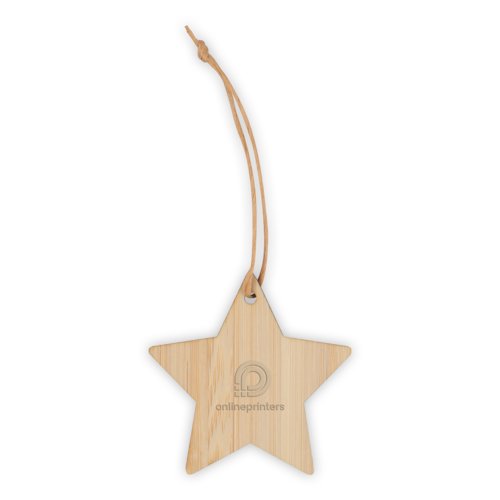 Wooden star pendant with a string for hanging.
