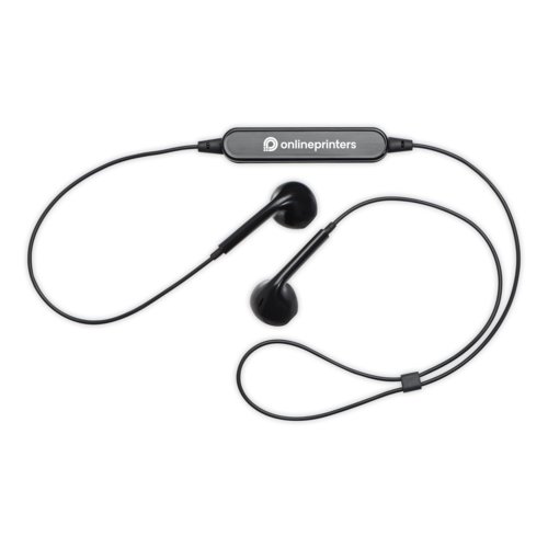 Black Bluetooth headphones with cable.