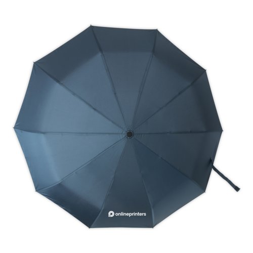 Dark blue automatic pocket umbrella with cover and handle.