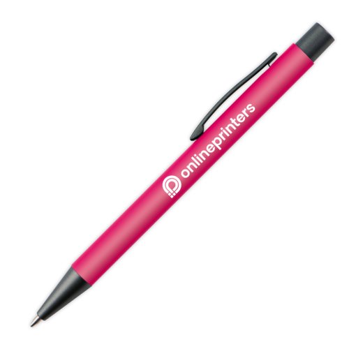 Pink plastic ballpoint pen with clip.