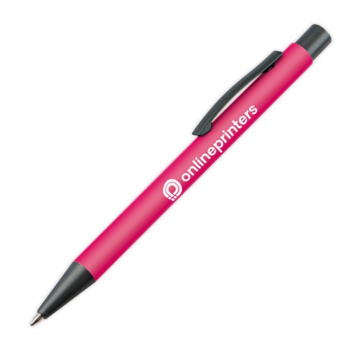 Pink plastic ballpoint pen with clip.