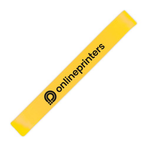 Yellow fabric wristband with a pattern.