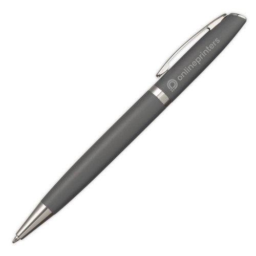 Gray metal ballpoint pen with clip.