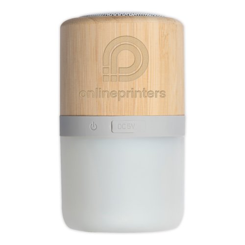 Light wooden speaker with gray accents.