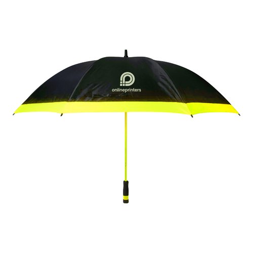 Black XXL umbrella with yellow border and manual opening mechanism.