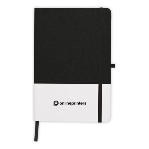 Black notebook with elastic band and slip pocket.