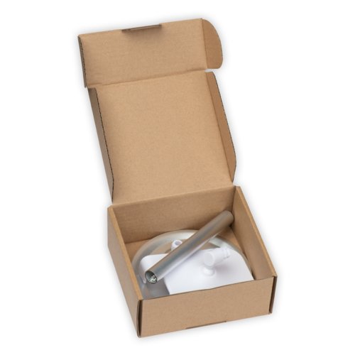 Gray plastic and metal phone holder with pattern.