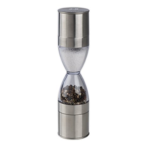 Silver salt and pepper mill with transparent middle part.