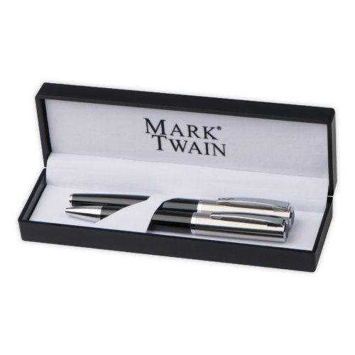 Black writing set with ballpoint pen and fountain pen.