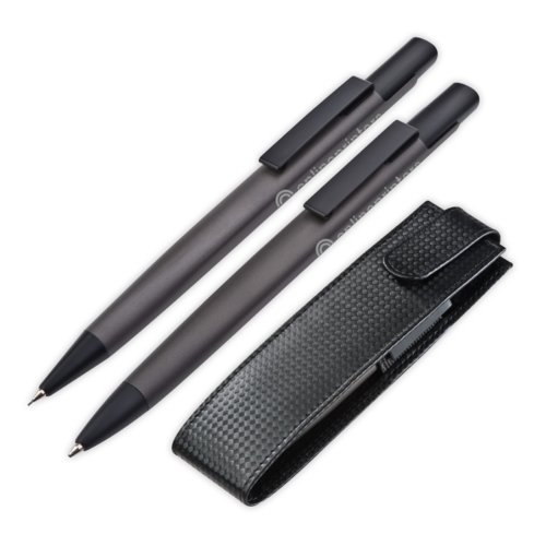 Anthracite metal writing set with pens and case.