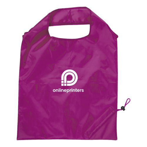 Violet nylon fabric bag with drawstring.