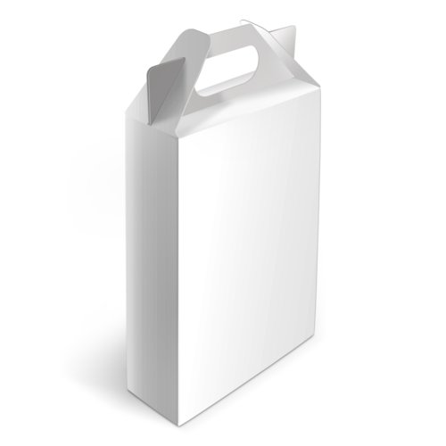 White box with handle and tuck bottom.