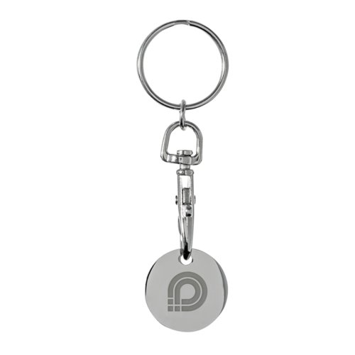 Metal keychain with carabiner clasp and ring.