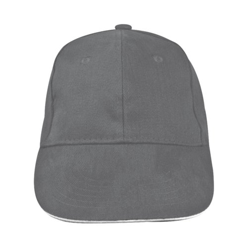 Gray fabric baseball cap with six panels.