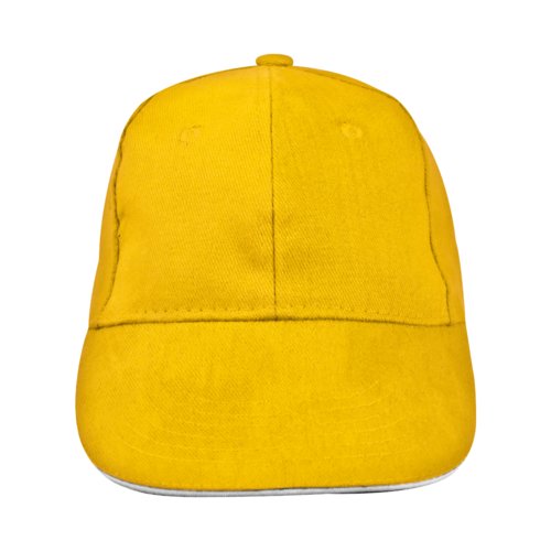 Yellow fabric baseball cap with six panels.
