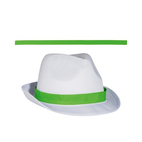 White Memphis-style hat with colored hatband.