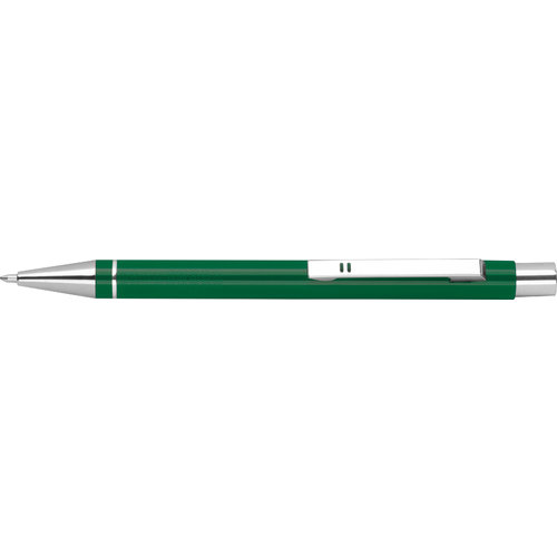 Green gel pen with clip and push button.