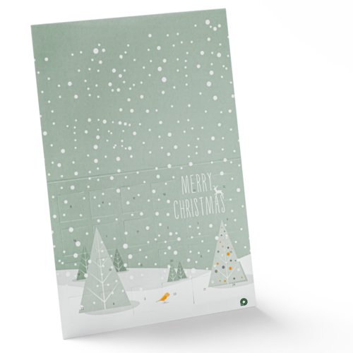 Green paper Advent calendar to open with numbered doors.