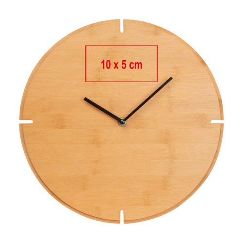 Light wood wall clock with black hands.