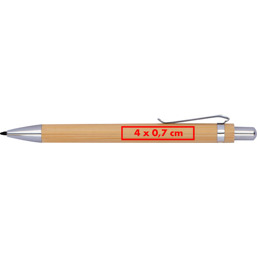 Wood-colored inkless pen with clip.
