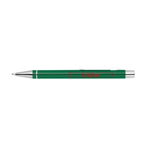 Green gel pen with clip and push mechanism.