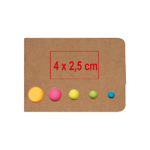 Paper sticky note set with round sticky markers in various colors.