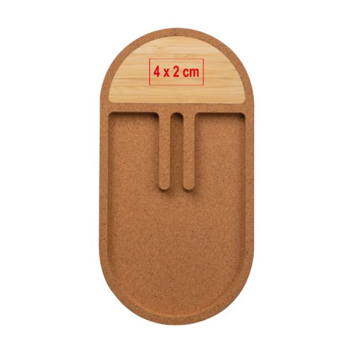 Cork and bamboo desk organizer with storage compartments.