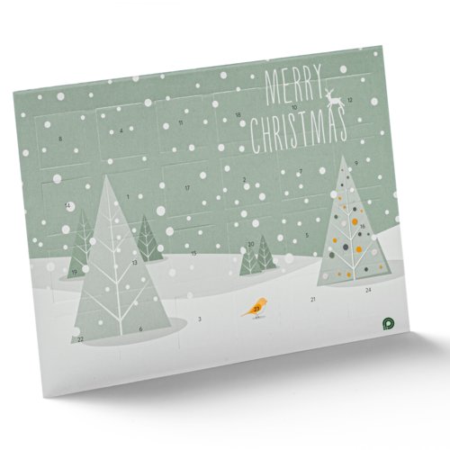 Green Paper Advent calendar with numbered doors.