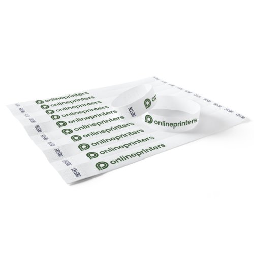 White Tyvek wristband with sequential numbering.