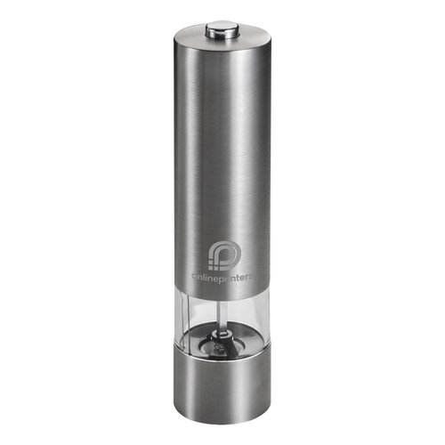 Metal electric pepper mill with see-through container.