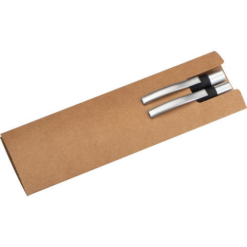 Black writing set with pens and paper.