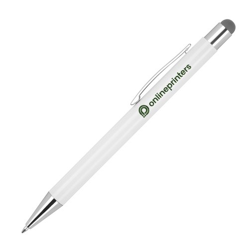 Anthracite metal ballpoint pen with stylus function and clip.