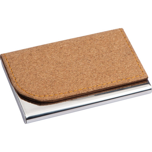 Metal business card holder with cork surface Manado 2