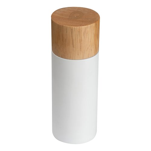 Multicolor salt and pepper mill made of wood and plastic.