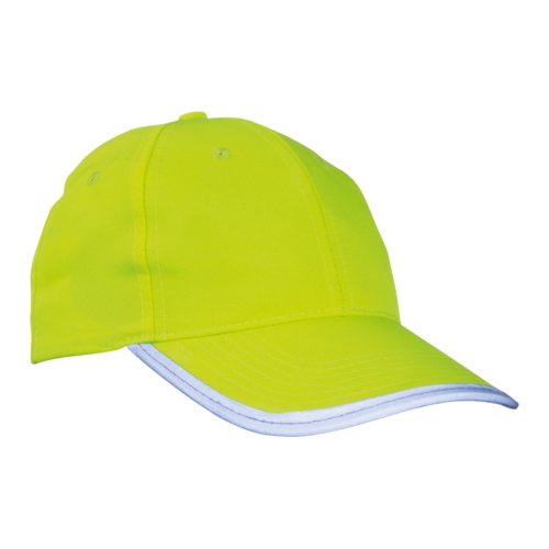 Neon yellow fabric baseball cap with adjustable strap.