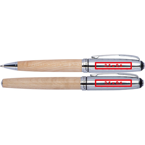 Wood-colored writing set with ballpoint pen and fountain pen.
