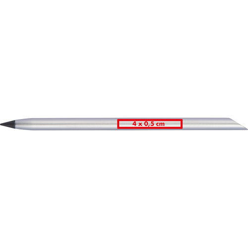 Silver-colored inkless writing tool with rounded shaft.