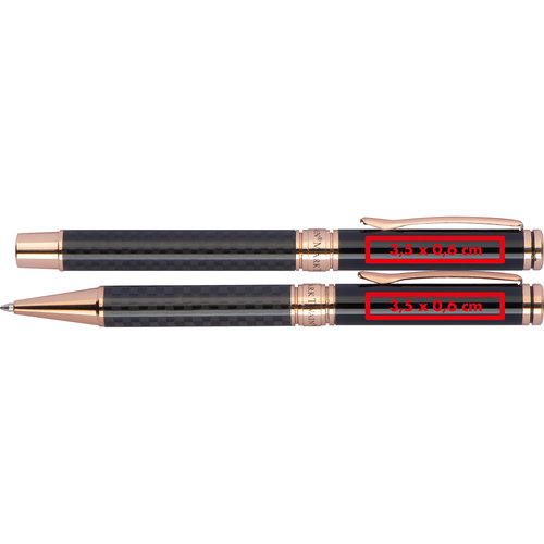 Writing set with metal ballpoint pen and rollerball pen with clip.