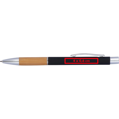 Black aluminium and bamboo ballpoint pen with clip.
