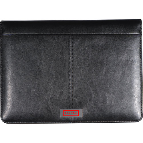Black leather writing folder with inside pockets.