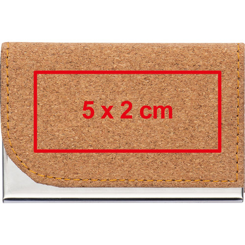 Cork business card case with metal elements.