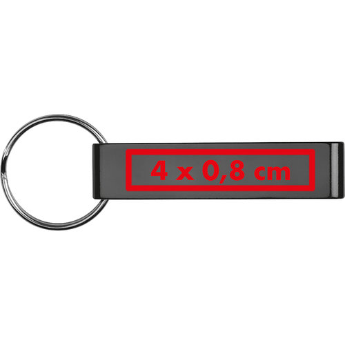Dark gray plastic keychain with metal ring.